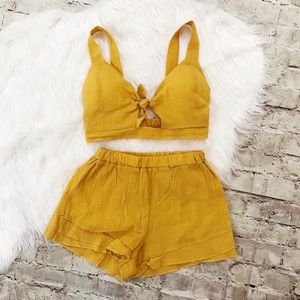 Mustard Yellow Tie Front Two Piece Set